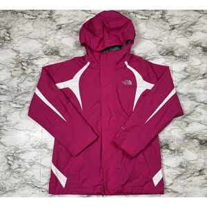 The North Face Girls Windbreaker Jacket Sz L 14/16 Fuchsia Hooded Zip Mesh Lined